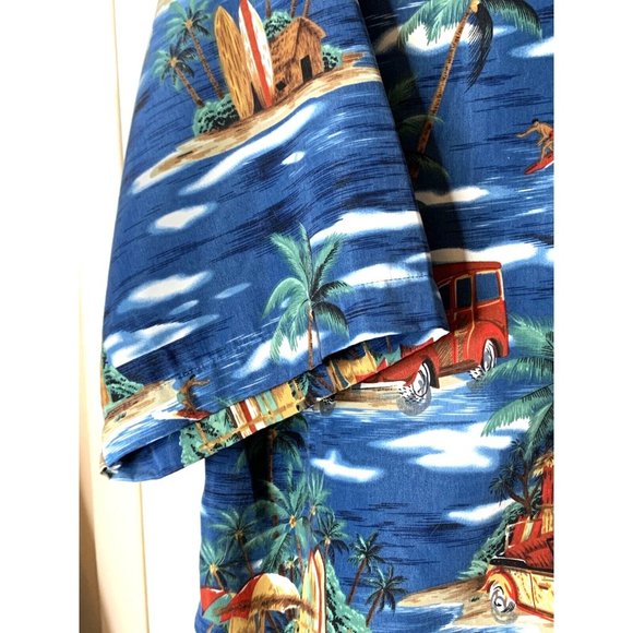 Aloha Joe Mens sz L (16-16 1/2) Blue & White Short Sleeve Button Hawaiian Shirt - Picture 7 of 13